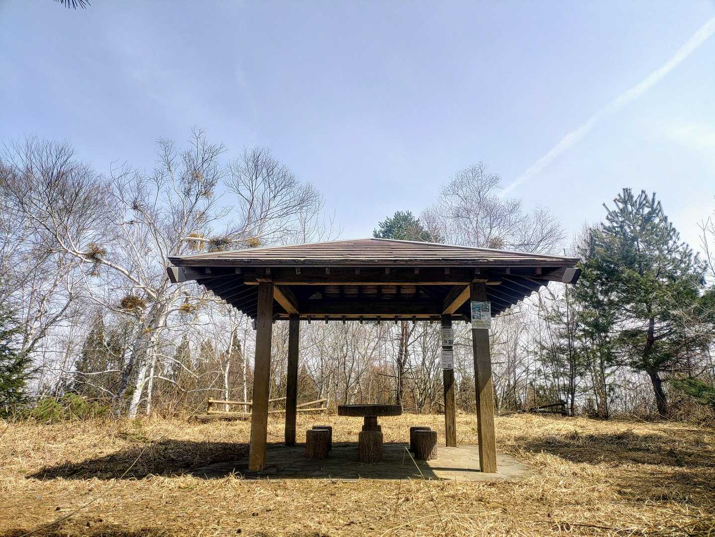 東屋がありますが展望はありません
ここまで来たら山頂へ向かった方が良いです