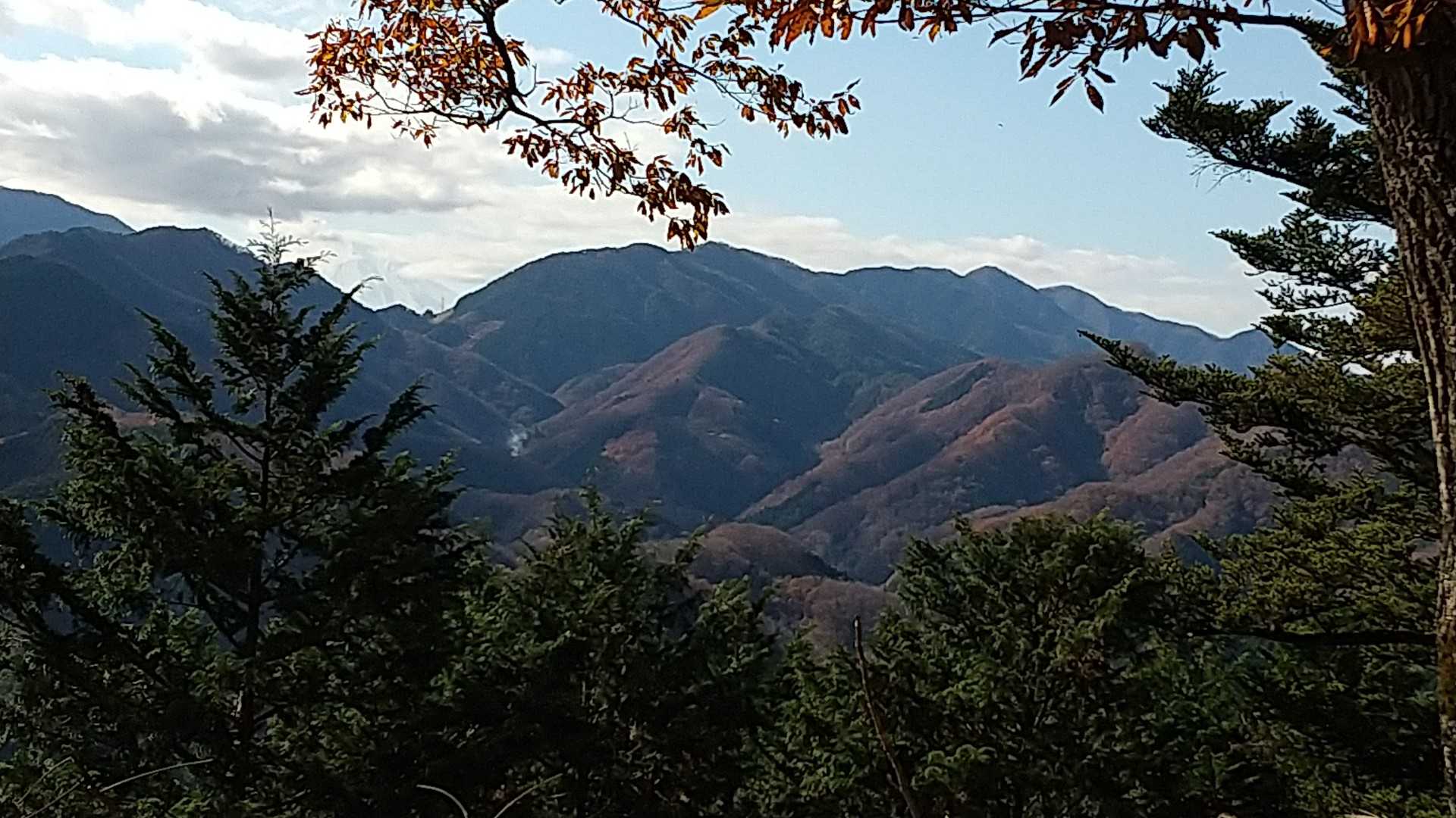 道志山塊がくっきりと🎵
凹んだ所は道坂峠。右のピョコンと出っ張った山は今倉山⛰️