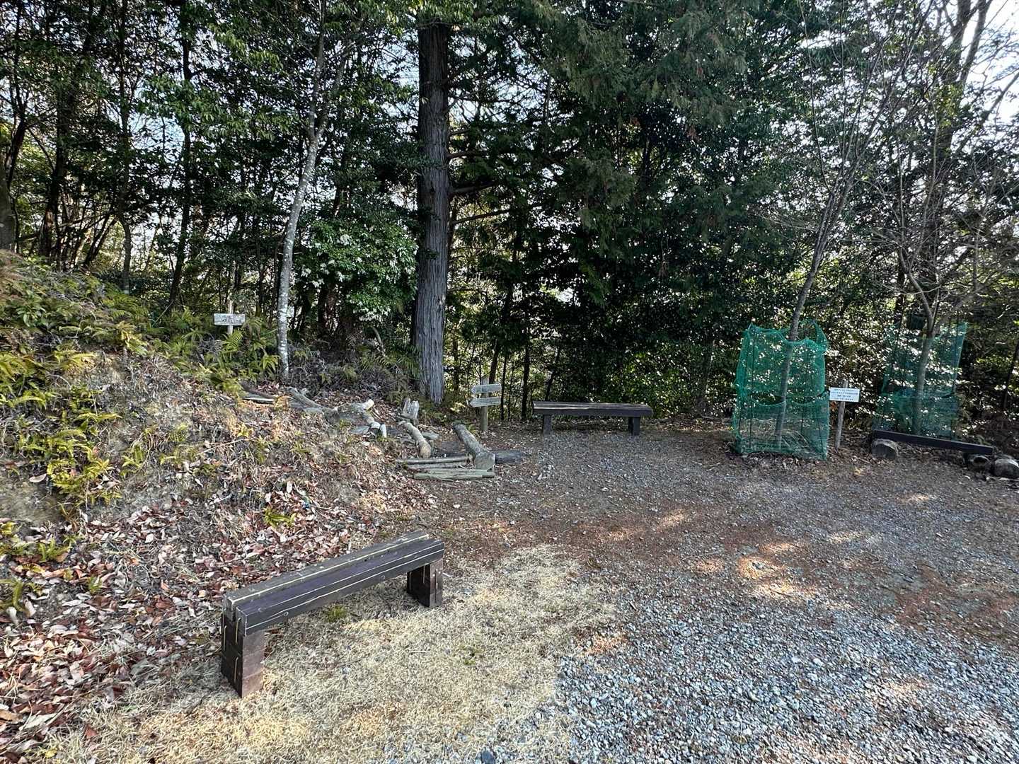 林道と出合いましたがベンチがいっぱい