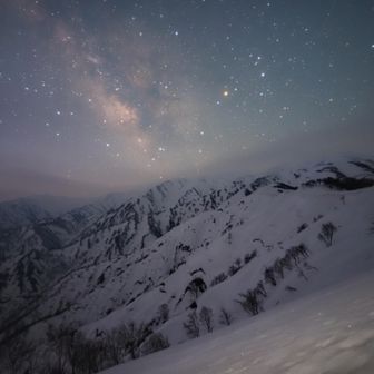 飯豊稜線と天の川🌌
本日は総じて春霞日和でした

ペースが上がらず、星の写真はこれ一枚