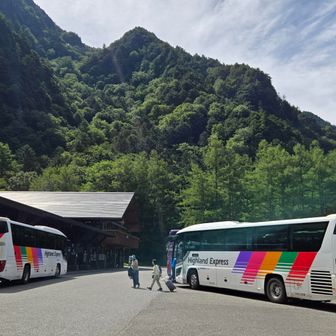 起点から丁度2時間でバスターミナル到着。入り口右側の自転車置場スペースに誘導されます。
ハイランドバスは儲かっているんだろうな😄