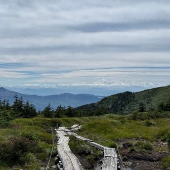 木道から磐梯山の眺め