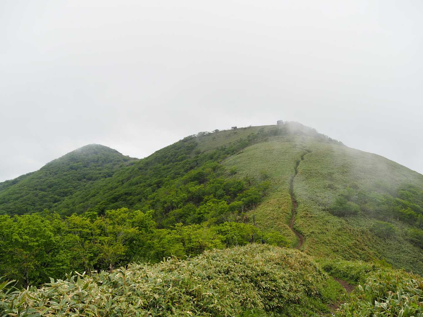 ガスが切れた瞬間を狙って撮った、山頂と三角点峰です。✨📸