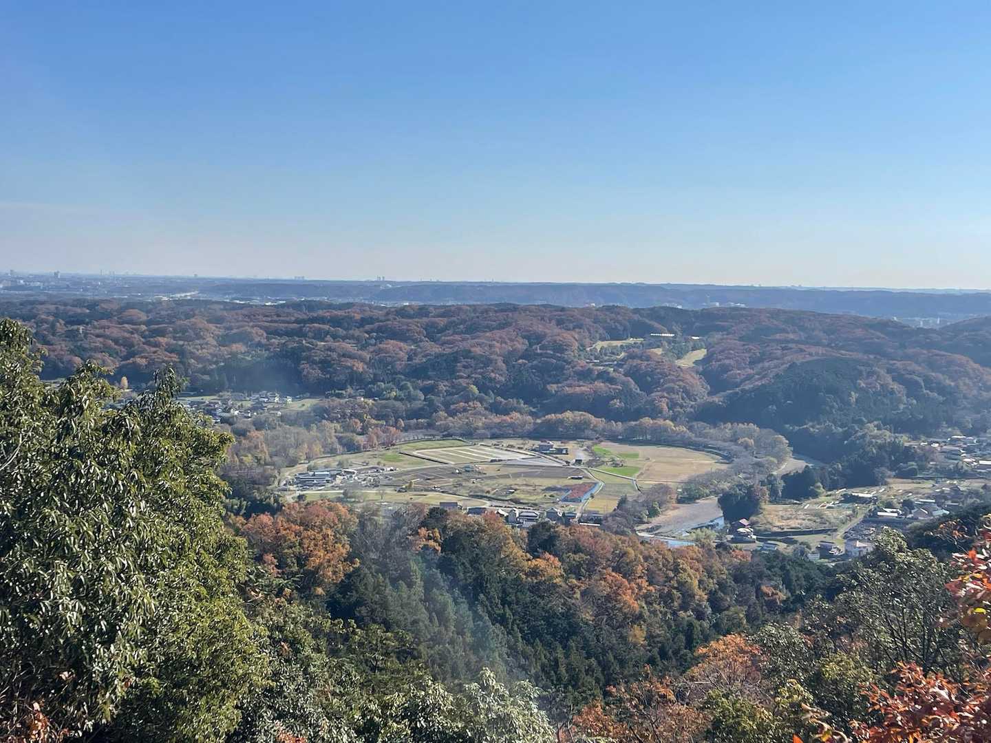 日和田山の鳥居⛩️に戻ってきました。朝より光の当たり方変わって巾着田がくっきり✨