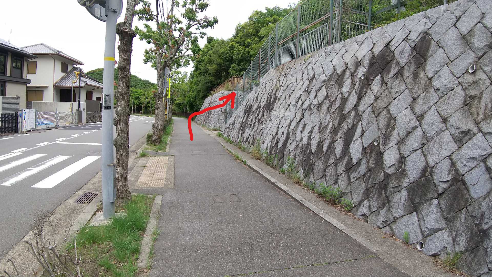 横尾中学校の敷地をぐるっと回るように遊歩道があります