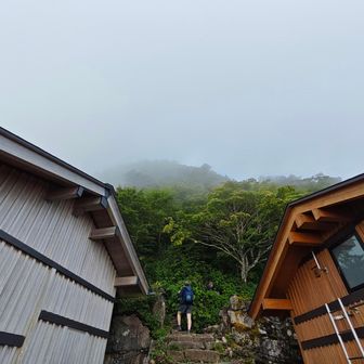 （三の鎖→）二の鎖、山頂方面もガス☁️
娘を連れて鎖場を登る自信は無いのでスルーです😅