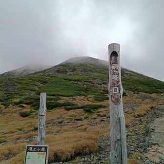 剣ヶ峰へ　山頂雲行き怪しい‥