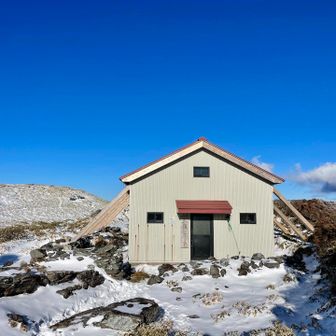 三嶺ヒュッテに到着
写真は撮れなかったが、大きな鹿が一頭、こちらも見ていた
自分が鹿に気づくとすごいスピードで谷を降りて行った

道中、ずっと頼りにしていたアニマルトレースを作ってくれた鹿だろうか？
ありがとう、とお礼を言って避難小屋に入った