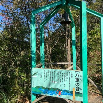 展望台近くの鐘。
八重山は昭和初期に八重さんという方が所有していた山林を小学校に寄付したことで、その名前が付いたらしい。
この山が地元の馴染みなんだぜ、と言えるのは羨ましく思う。