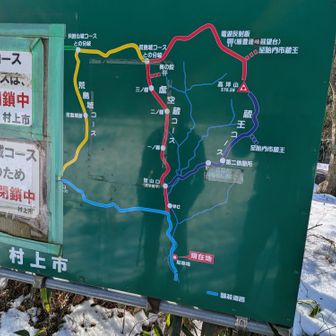 分岐からは蔵王コースを登り虚空蔵コースを下る周回コースを歩く。
ちなみに荒島城コースは現在崩落のため通行不可だそう。