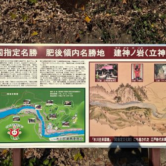 

吊り橋と奇岩

オオトンゴ山周辺には、氷川にかかる「龍神橋」や「火の国橋」といった吊り橋があり、揺れを楽しみながら立神峡の絶景を眺めることができます。また、遊歩道を歩くと「五百羅漢」や「中宮不動明王」があり、石灰岩の奇岩が作り出すS字渓谷や鍾乳洞なども楽しめます。

歴史的な石橋群

東陽町は石橋の里としても知られており、オオトンゴ山の下山後には、霊台橋や通潤橋を手掛けた「種山石工」の橋本勘五郎が晩年に作ったとされる「大久保自然石橋」など、様々な石橋を巡ることができます。