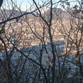 伽藍山頂上からは西南の方が木の間から僅かに見えます