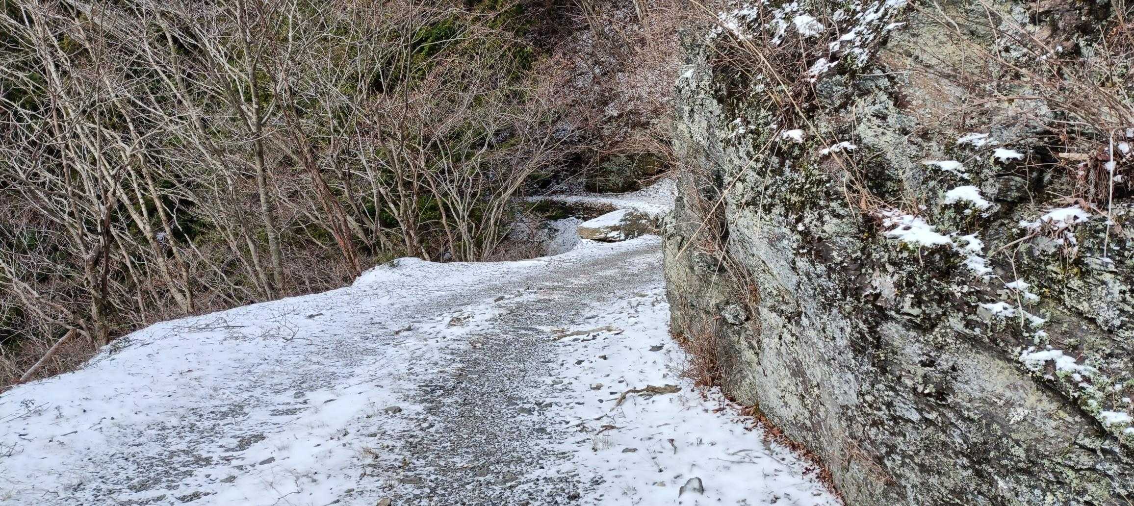 登山口まで一部コンクリートの道凍ってるとこあるから注意しても見えない

