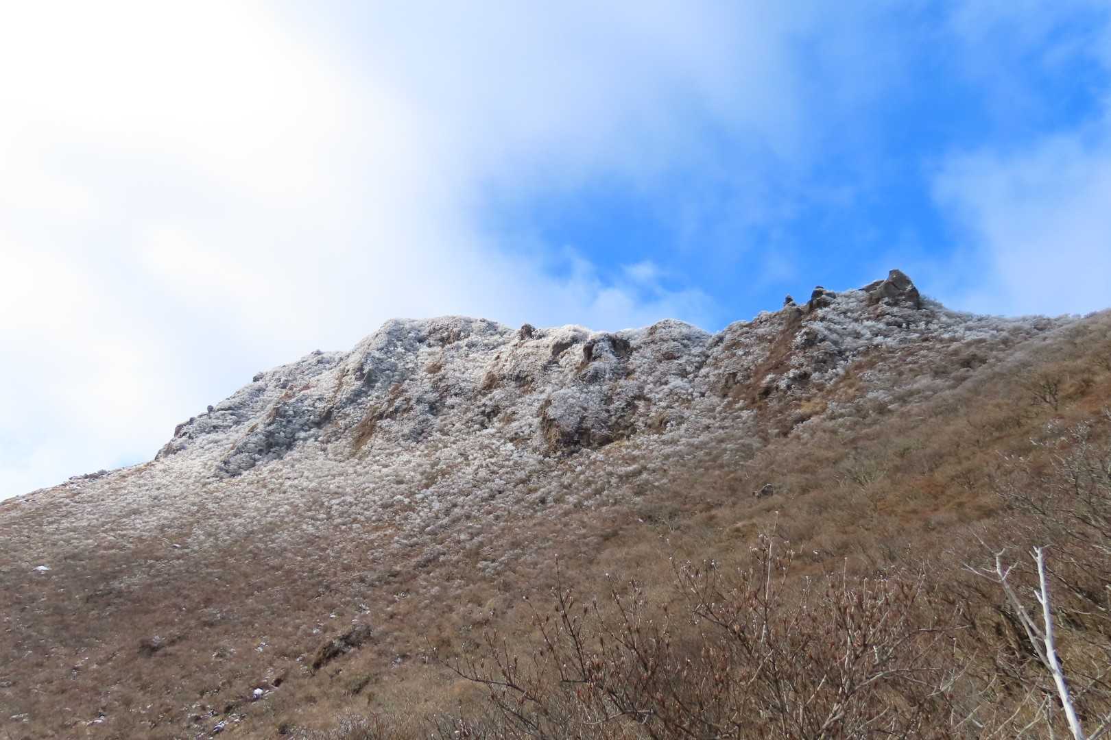 西峰を仰ぎ見る。