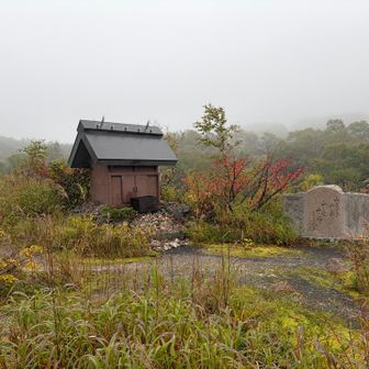 登り始めてすぐ神社あり
