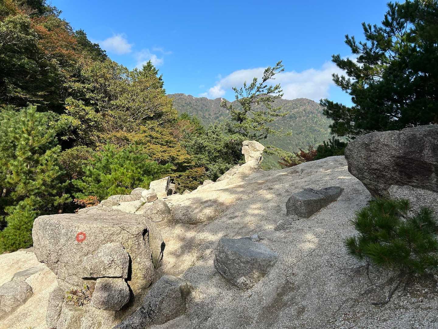 少し視界が開けました✨
そして赤い目印⭕️の岩のあたり…

ワンちゃん🐶に見えませんか？🤭
