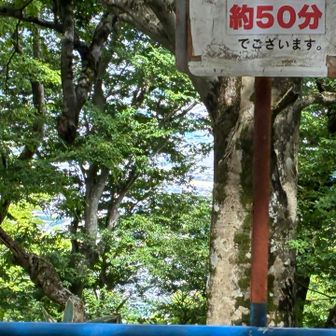 ツツジの最盛期の土日や祝日には、ロープウェイの駅まで、順待ちの長蛇の列ができるようだ

ここからは、50分待ち、という看板