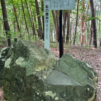 狐の腰掛け石。
この石は八ヶ岳の噴火で飛んで来た石だそうだ。
この腰掛け石に綺麗な人が座っていたら、狐が化けているのかもしれないそうだ。
化かされた狐に着いて行った人もいるとか？（笑。

私の事を言われているようで・・・、気をつけないと。
