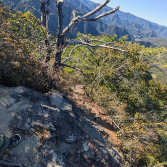展望はいい、下りの取り付きは急な岩場だけどロープもありステップもあり。整備されてます。