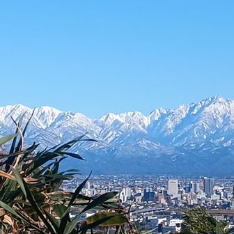 鉢伏山の登山口は思ったより積雪ありで軽登山靴では無理と諦めドライブ🚙
山友ちゃん城山ピークハント👍

毛勝三山▲剱岳▲
ズーム