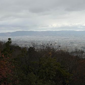 途中の展望台、一番左が若草山