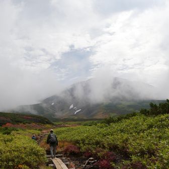 どんどん雲に包まれる旭岳