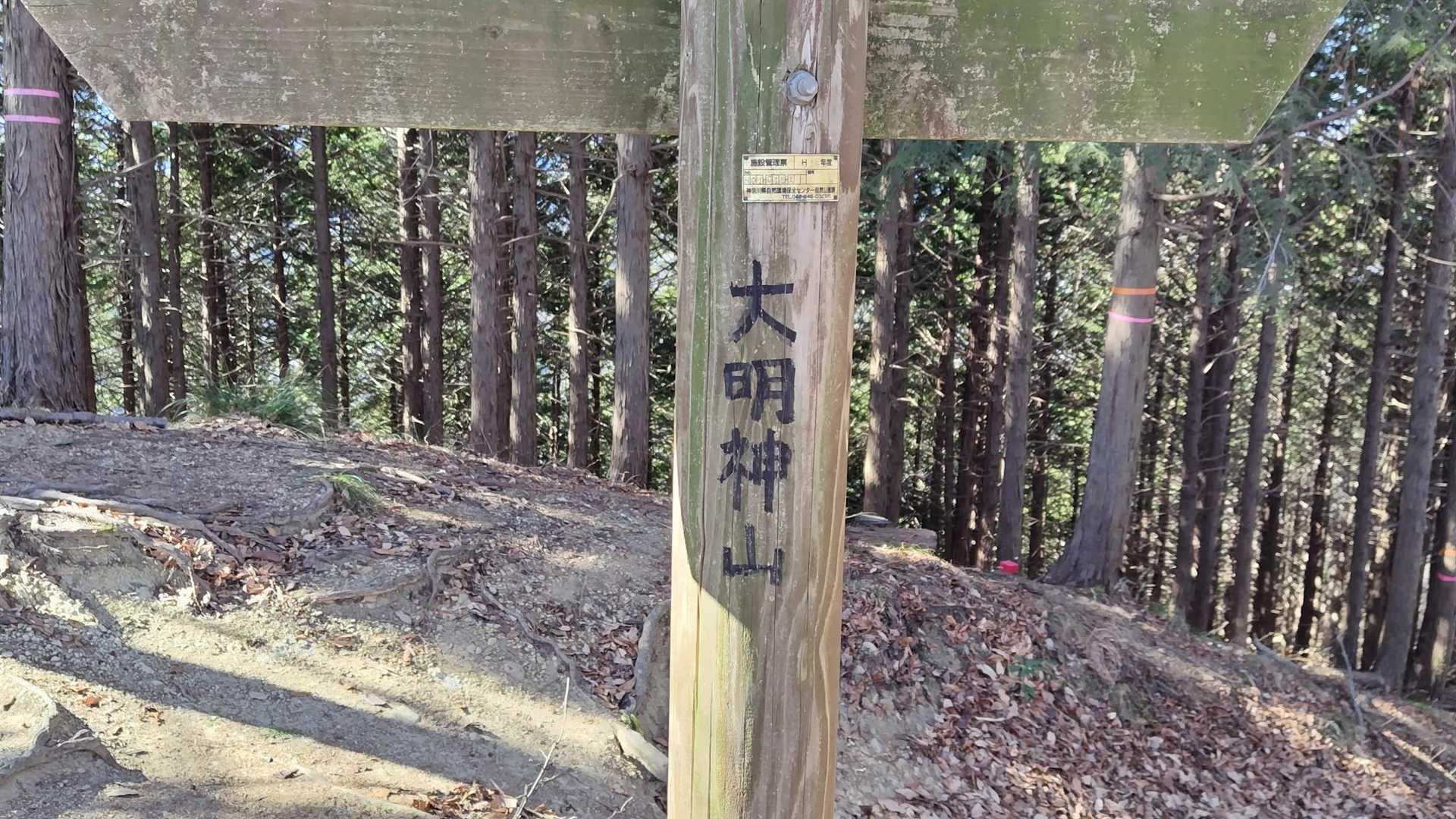 手前の東雲山は気づかず通過しちゃいました😅
大明神山の山頂案内も分かりづらい所にありました😆