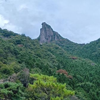 往路、屏風岩上部。
屏風岩からの獅子岩(拡大)。