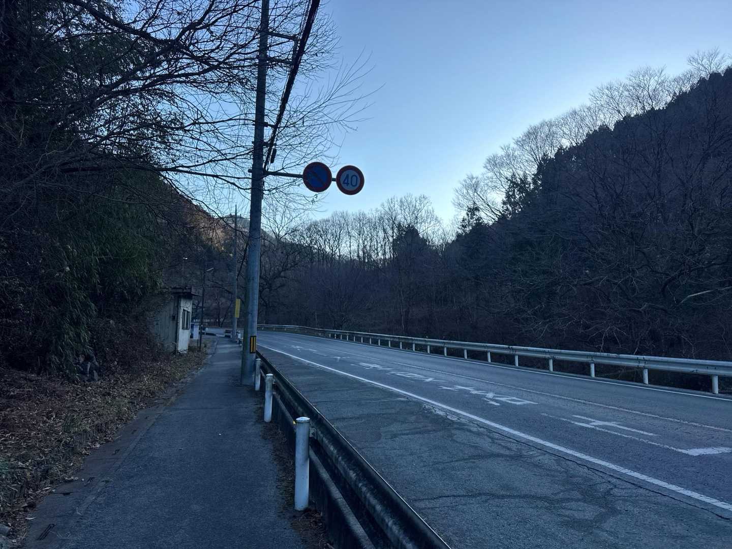 早朝、道の駅あしがくぼの駐車場から国道299号線を正丸駅方向へ。寒いって🥶！