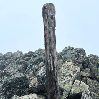 ボロボロの山頂標識