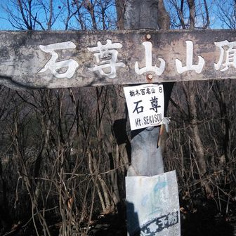 石尊山山頂の山名板頂上に着きました。