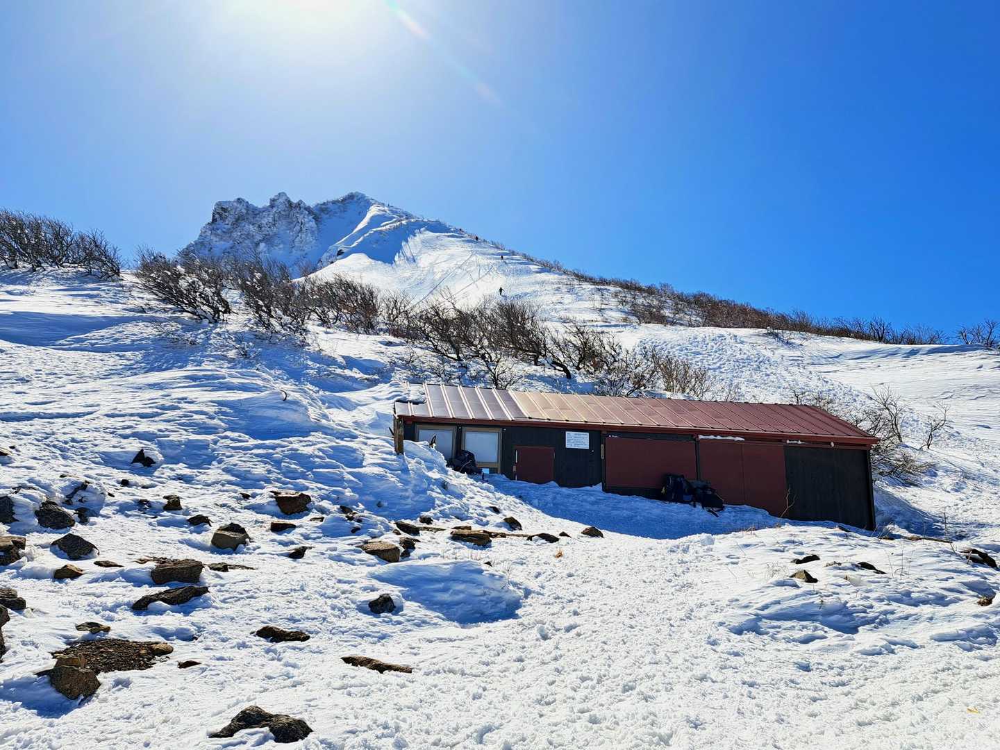 弘法清水小屋
雪に半分埋もれてました。
冬季は営業してないそうです。