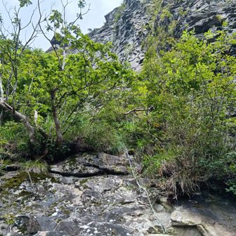 往路、屏風岩から獅子岩へ。
獅子岩の取付き部。トラロープも。