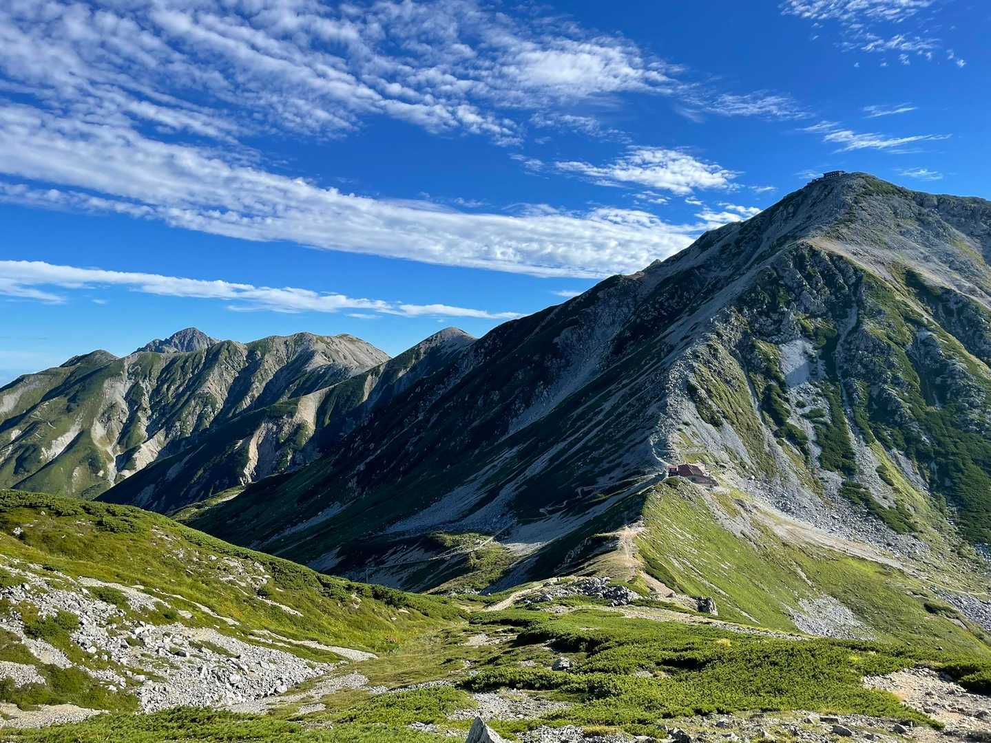 一の越山荘からずいぶん歩いてきたみたい。なだらかな道なので楽チンです。
雄山の稜線がよく見えます♪
