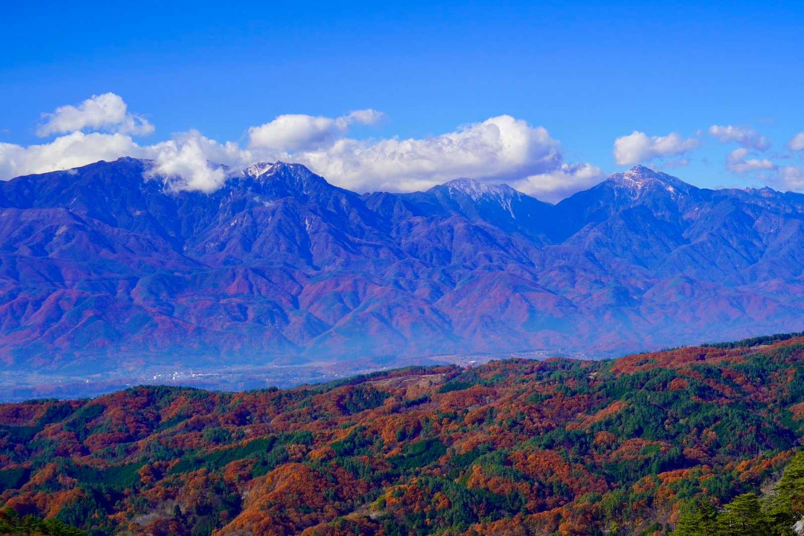 南アルプス三段紅葉。
