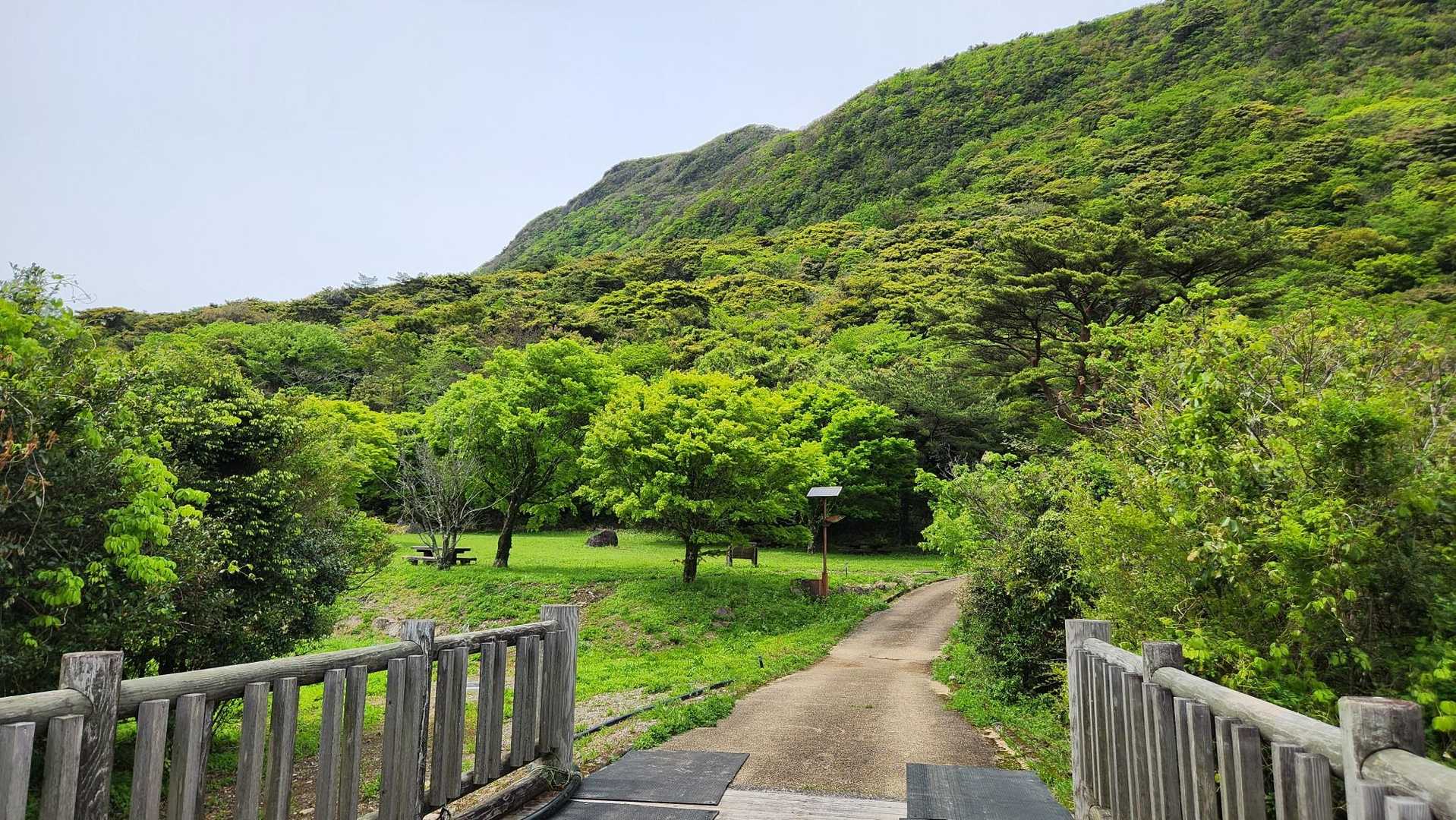 キャンプ場入口からスタート🥾
奥に見えるのが吾妻岳⛰️