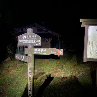 2日目は、伯母子（おばこ）峠を越え五百瀬（いもせ）まで下り、三浦峠を超えて十津川温泉へ再び下る。ポスターによると、距離35.1km、14時間20分。
十津川温泉への到着が遅くなりと嫌なので、宿を5時に出発。伯母子峠へは、急登から始まる。
もともと怖がりなので、漆黒の闇のなかを進むのは得意ではない😅明けない夜はないと思いつつ、少し空が明るくなり、森と空の区別がつくようになってくると、なんとなく落ち着く。