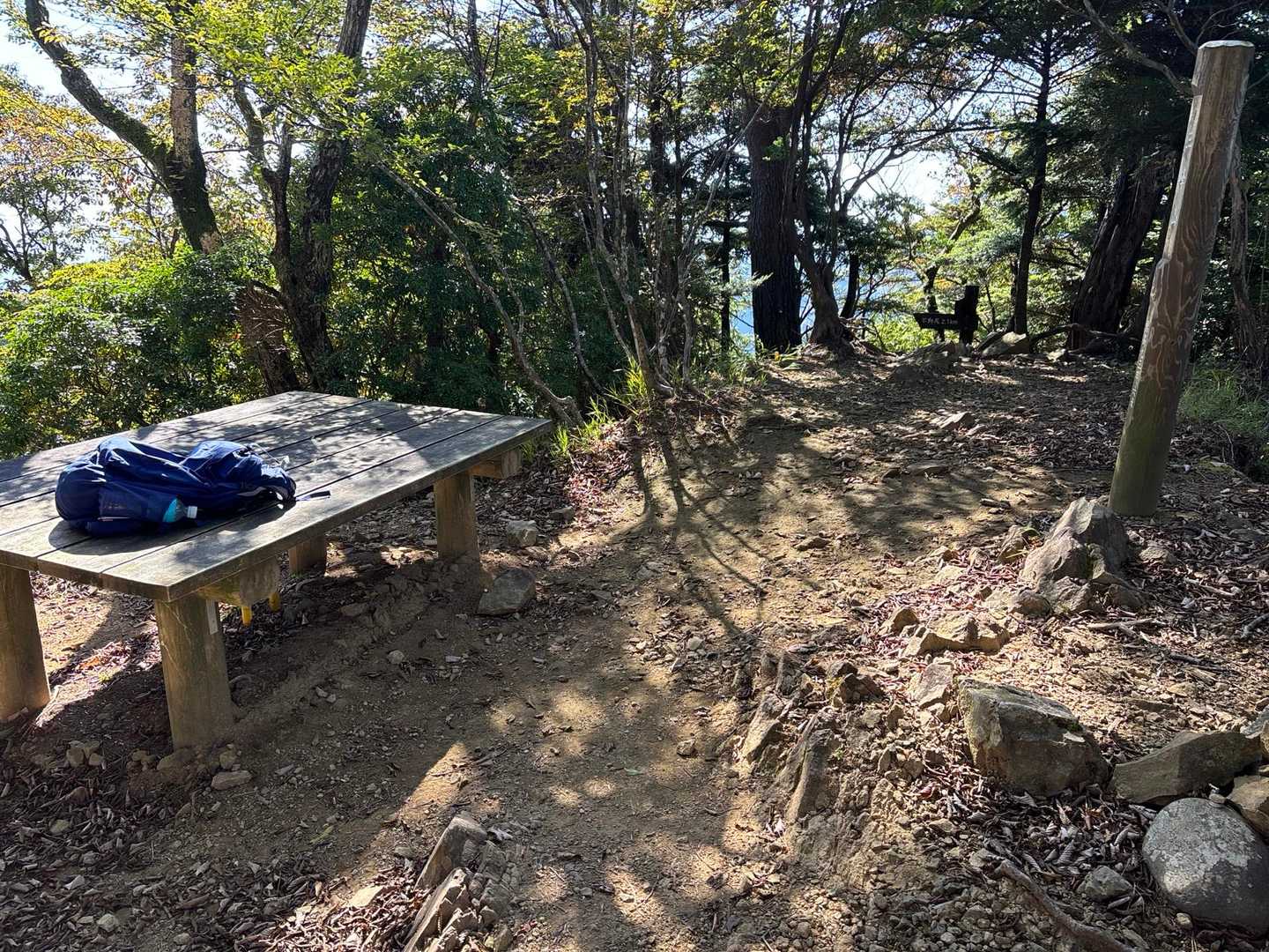 山頂は大きめのイス一つ
景色は木々の隙間から少しだけ😅
ここから先に進んでもずっと鎖場です