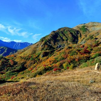 左端は旭岳。
右の大きなお山は朝日岳。
名前がややこしいが、2つの「あさひだけ」を1枚に収めることが出来て満足。
