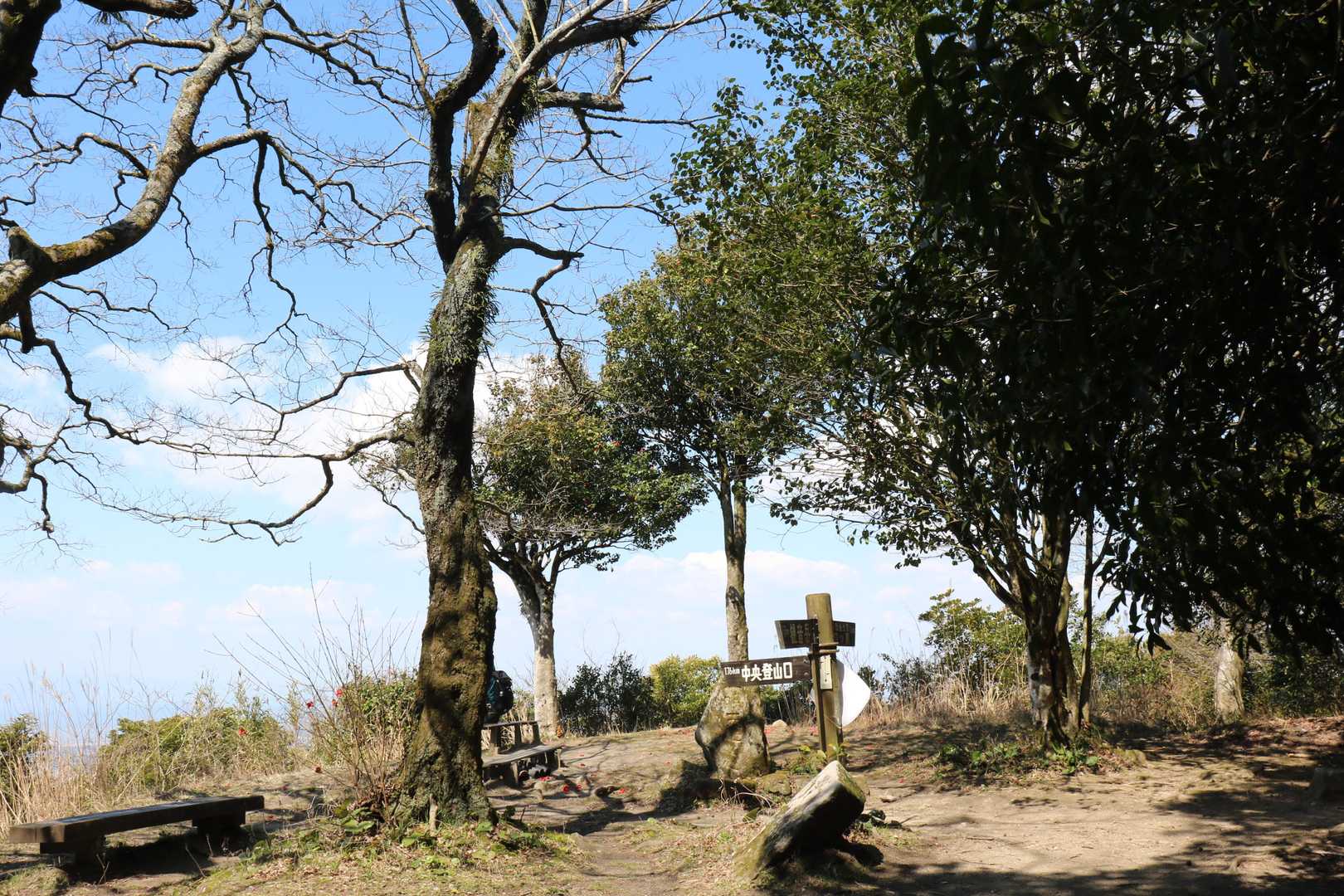 小岱山（筒が岳）山頂。ここは筒ケ岳城址だった。確かにこの下に堀切というんでしたっけ？それらしい地形があった。
曇りだが時折晴れる。