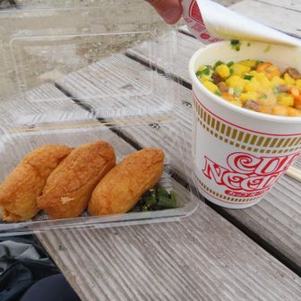 カップラーメンと共に😆
疲れた身体に酢飯、カップヌードルのスープと謎肉がしみわたる