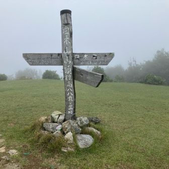 頂上到着。29回目です。
ガスで真っ白。
上り1時間50分。1時間40分が目標でしたが、私としてはまあまあかな😅