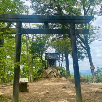 そして神社裏の急坂を登って晃石山（419m）の山頂へ🚩
静かな山頂には鳥居と祠がありました⛩️
晃石神社の奥宮でしょうか⁉️