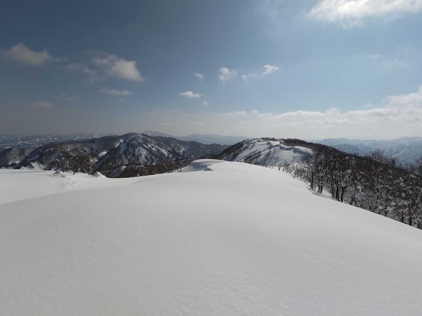 着きました。
踏み跡のない綺麗な雪面。