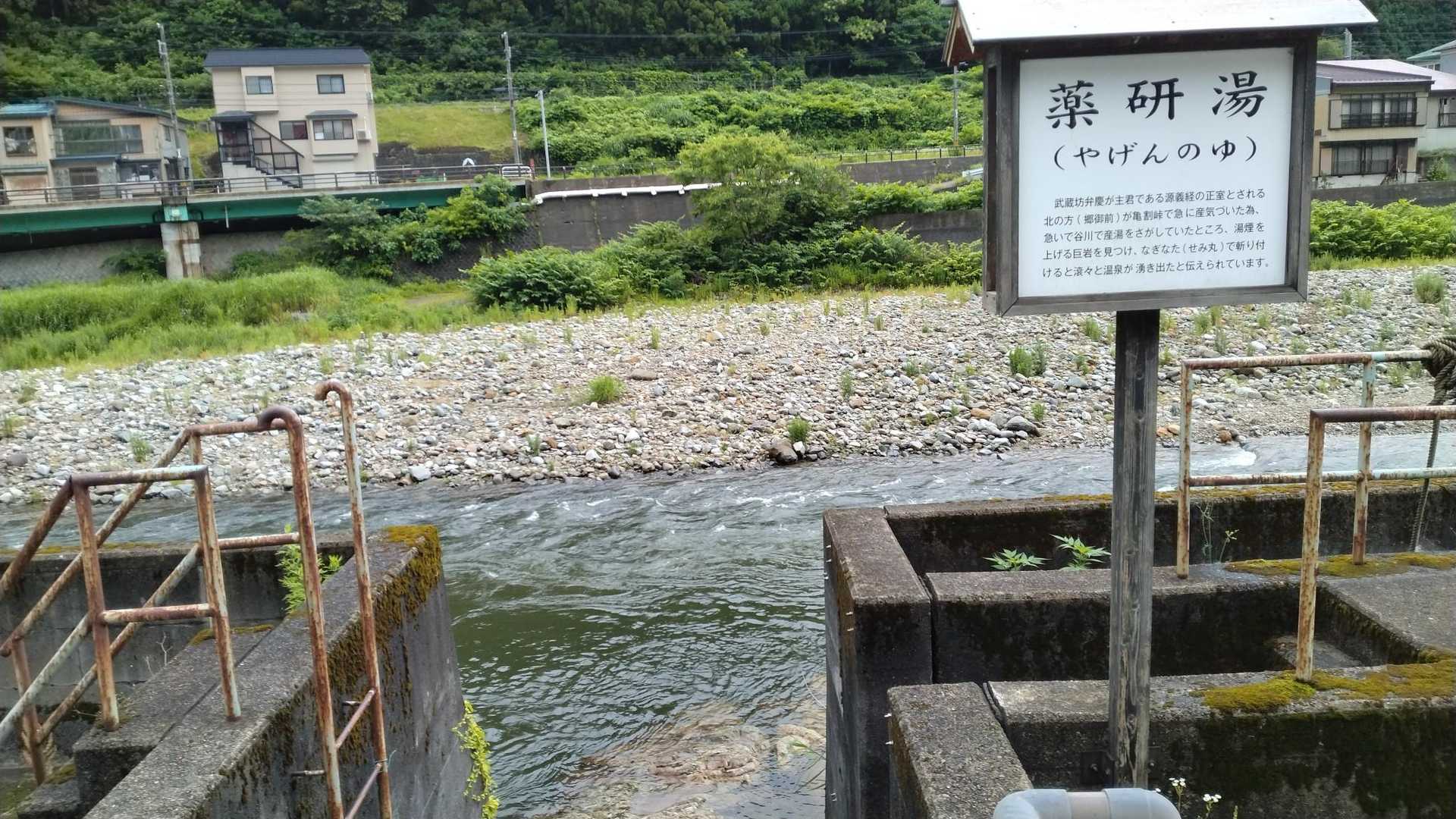 川の端に熱々の温泉が湧いてました