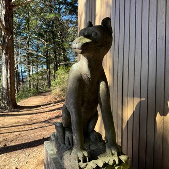 お堂の脇のこの動物、
犬ともキツネとも見えて、
正体不明の動物になってます🤣