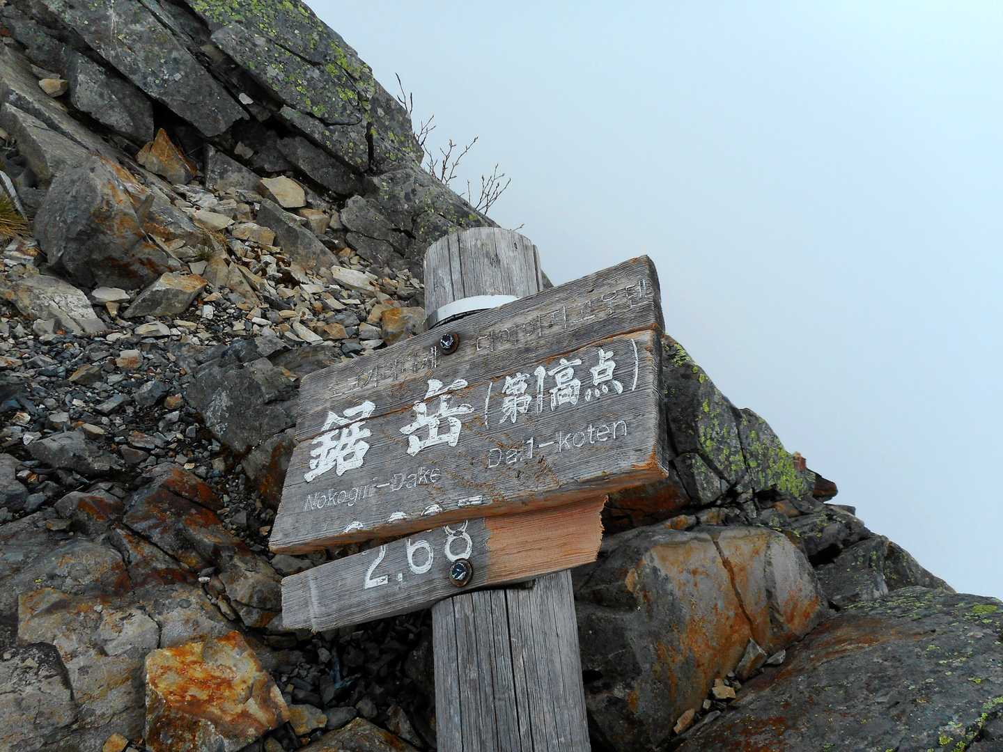 山頂はガスの中