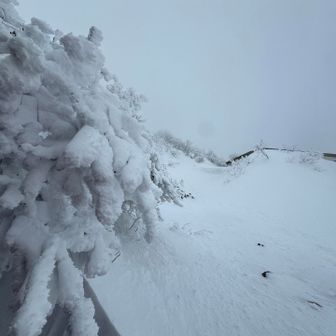 小屋近くの吹き溜まりで休憩