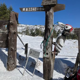 坪庭のモニュメント。アイゼンをつけている間、時々、積もった雪が爆風で舞い上がり、寒かったです。