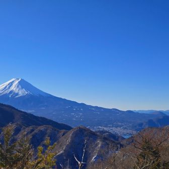 右下に見える湖は河口湖かな？